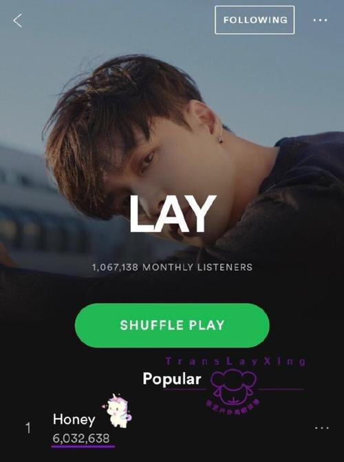 张艺兴《honey》spotify播放量破600万