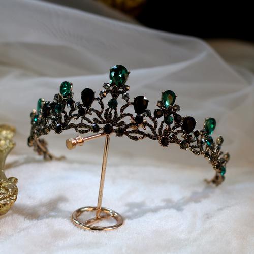 巴洛克新娘皇冠头饰绿色欧式女王奢华复古宫廷大气结婚礼服配饰