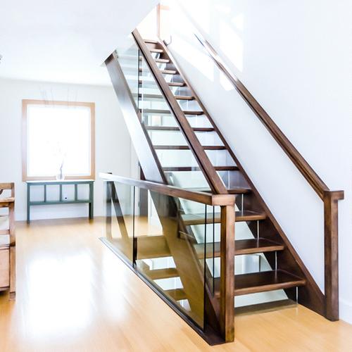 上海定制实木室内直梯阁楼玻璃原木钢木复式别墅旋转整体楼梯扶手