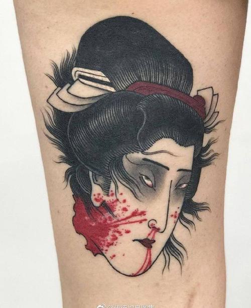 手臂暗黑newschool艺伎纹身图案