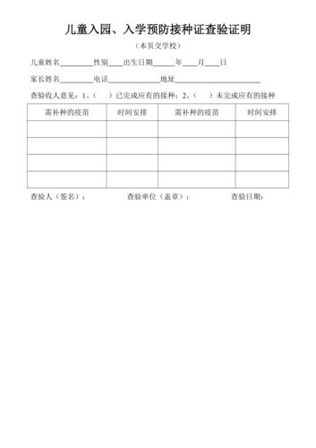 儿童入园,入学预防接种证查验证明