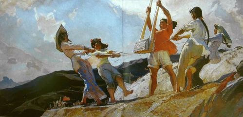 王文彬《夯歌》油画 156cm×320cm(1962)中央美术学院藏