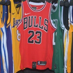 nba耐克篮球服正品 公牛队23号 迈克尔乔丹球衣 jordan 红色 热压