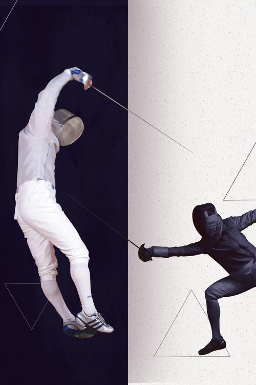 黑白创意击剑运动海报背景素材