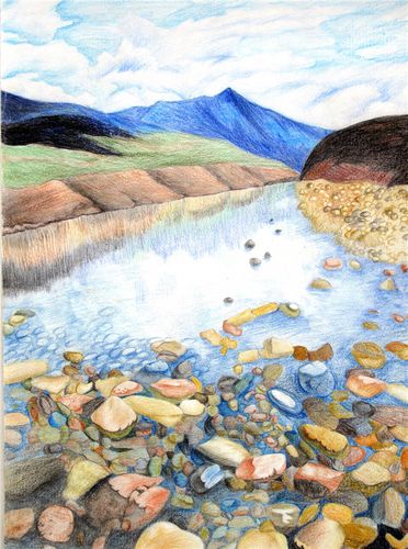 《静谧的然乌湖 》彩铅画   蒋晨晓(2014级 )