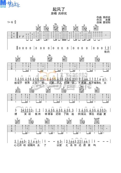 高桥优《起风了》吉他谱_g调吉他弹唱谱
