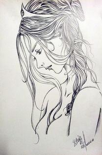 容包含有铅笔画古风侧颜美女头像素描老人女侧面平光集美女