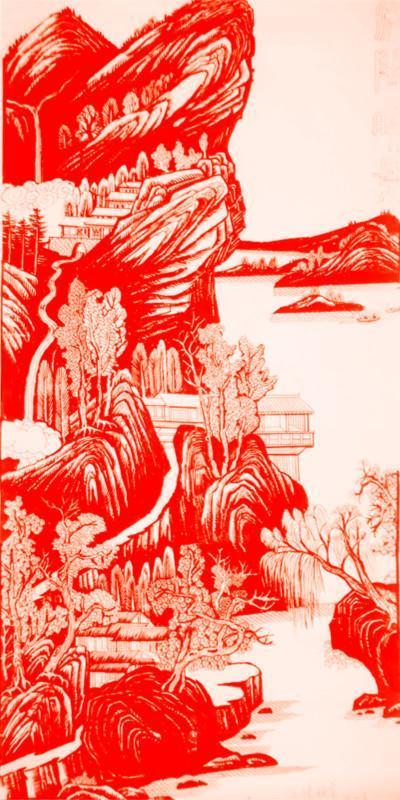 六,书法类剪纸艺术69山水风景类剪纸也是人们对传统剪纸艺术的创新