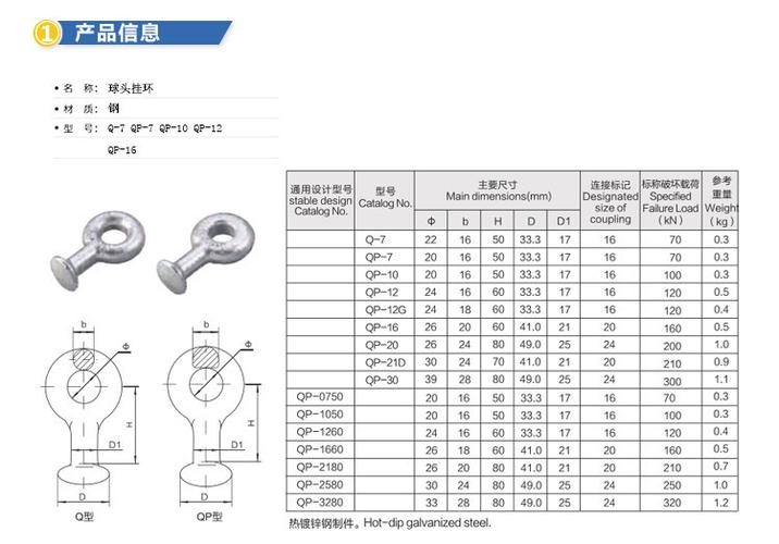 厂家直销电力金具球头挂环q-7 qp-7 u型挂环 u-7 u-10