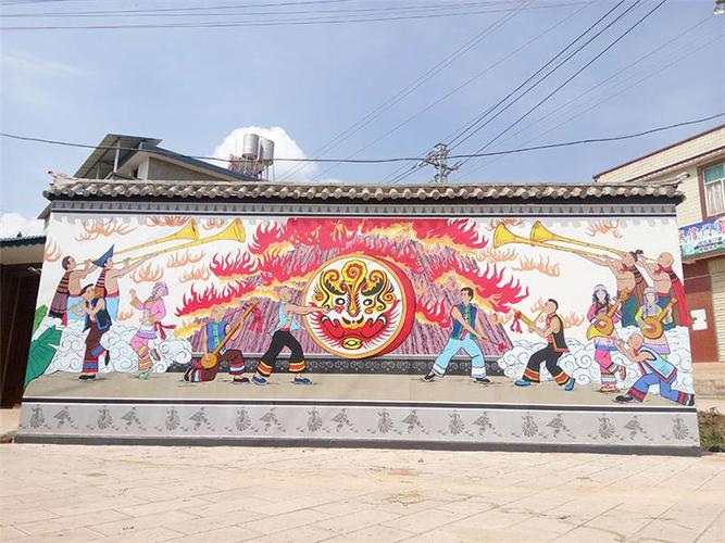 楚雄墙体彩绘楚雄彝族文化苗族文化彩绘墙绘