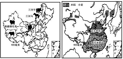 下图是"我国四大牧区图和主要农耕区示意图",完成下列问题