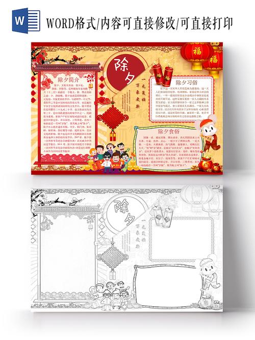 红色简约可爱除夕之夜手抄报word模板