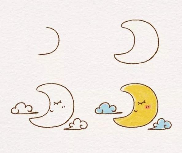 月亮简笔画绘制:太阳简笔画绘制:第四步,涂抹上色.