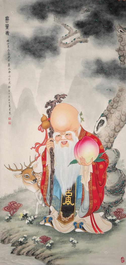 0746寿星图镜心设色纸本