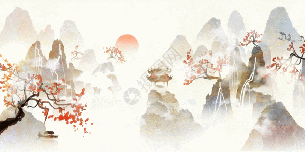 古风光盘意境山水插画gif高清图片
