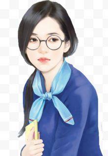 卡通手绘q版眼镜休闲女孩图片免费下载-卡通手绘q版-.