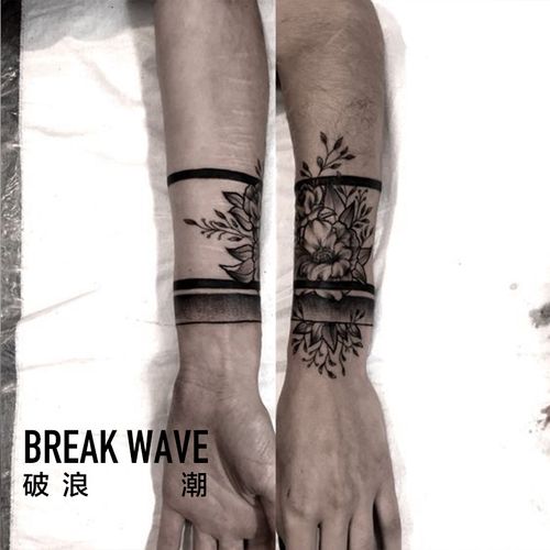 破浪潮原创纹身贴臂环花环花草文艺ins风网红几何黑线