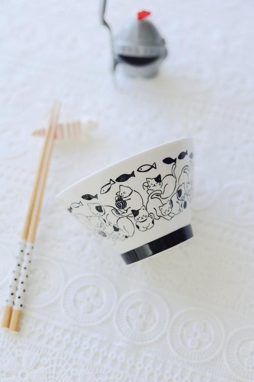 vintagetime出口日本复古日式斗笠猫咪主题餐碗饭碗碗