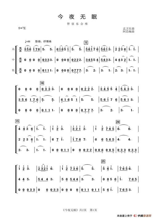 今夜无眠(管乐合奏)_简谱