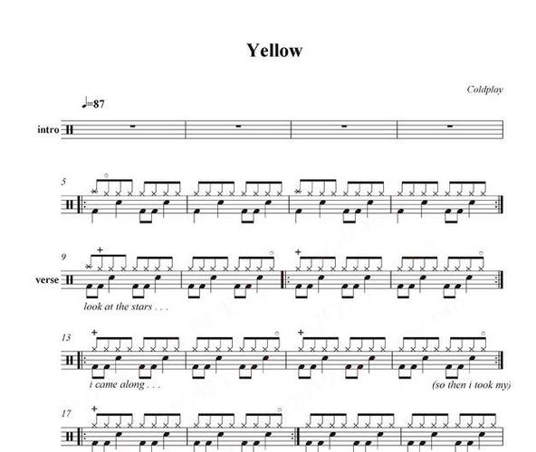 酷玩乐队《yellow》鼓谱_架子鼓谱