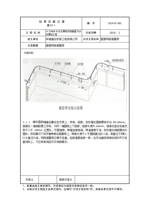 建筑物屋面明装避雷带技术交底