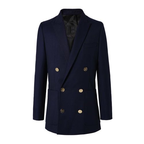 21春夏 balmain/巴尔曼 羊毛 深蓝色 双排扣 男士西服 vh1si000w079