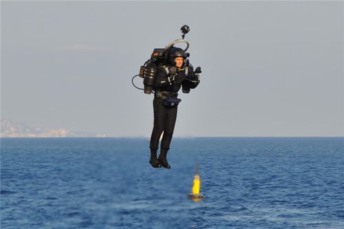 背包,两侧挂双涡轮发动机,微型喷气引擎提供动力使用户升空,飞行方向