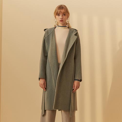 2件15折价3443羊毛mecity女羊绒混纺时尚大口袋双面呢外套大衣