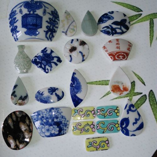 古瓷片老瓷片官窑 清康熙青花标本残件碎片包银加工吊坠项坠风diy