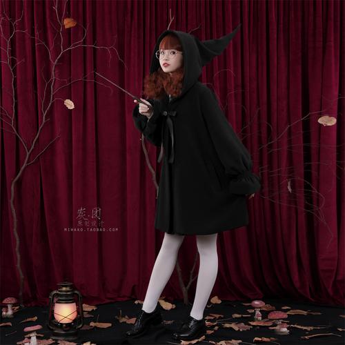 暗黑小魔女斗篷式a字羊毛毛呢大衣外套价格