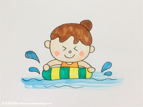 夏天小孩游泳简笔画