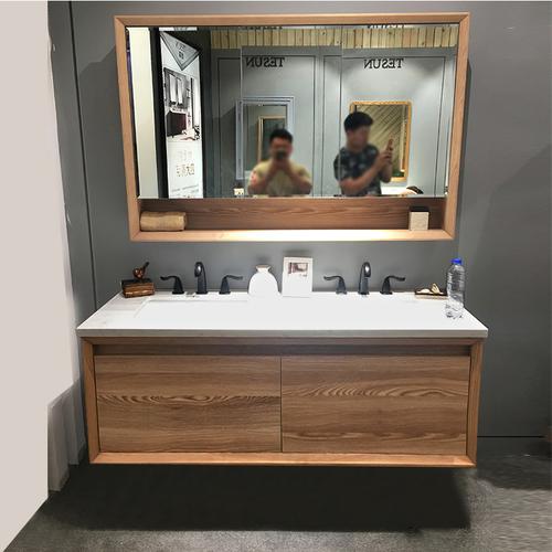 浴室柜组合 理想卫浴工厂直销店 北欧双盆实木浴室柜.