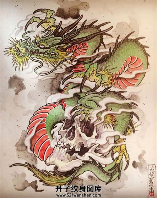 龙爪骷髅纹身手稿