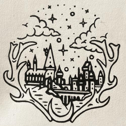 黑白简笔画——霍格沃茨_简笔画_礼物_简笔画教程_知识_艺术