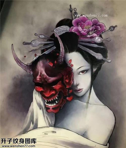 艺伎纹身手稿图片图案