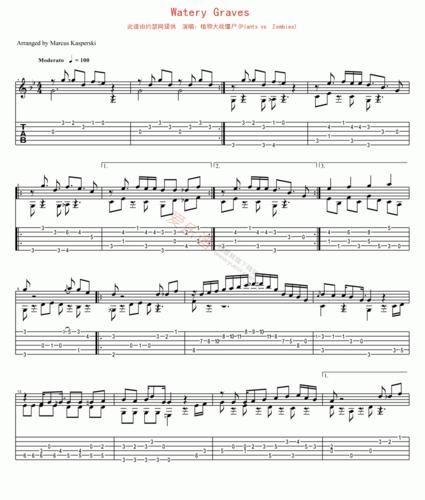植物大战僵尸plantsvszombieswaterygraves吉他谱
