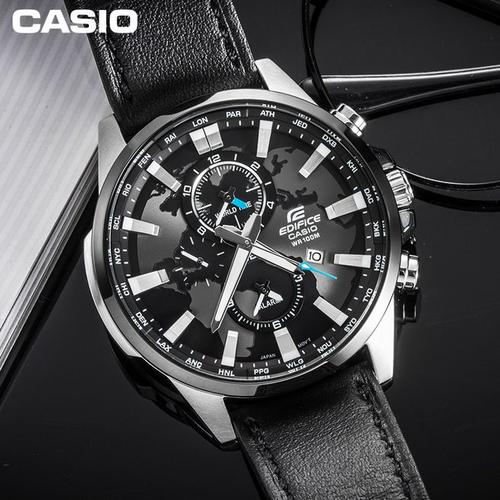 casio卡西欧旗舰店官网防水真皮男士手表男表 efr-303d/303l-tmall.
