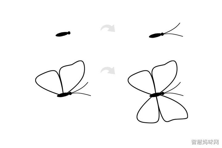 蓝色花蝴蝶简笔画画法教程