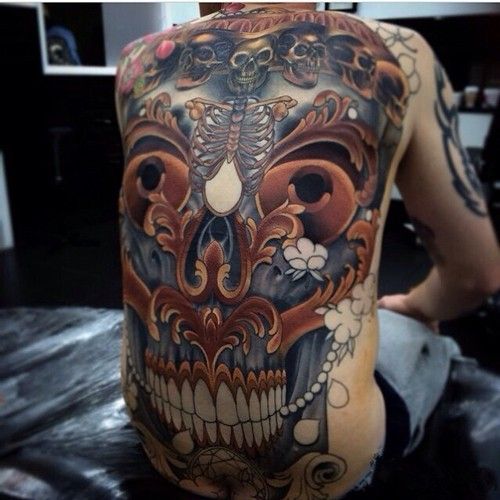 黑色彩色满背纹身