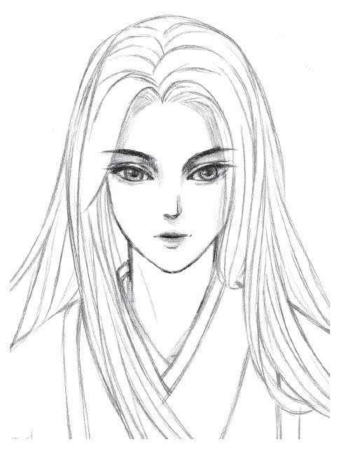 古风,头发,素描,铅笔画