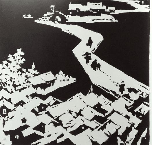 现代黑白木刻版画图片_现代黑白木刻版画素材