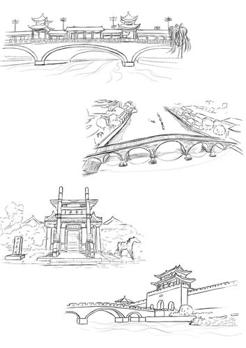 京杭大运河沿途风景线稿