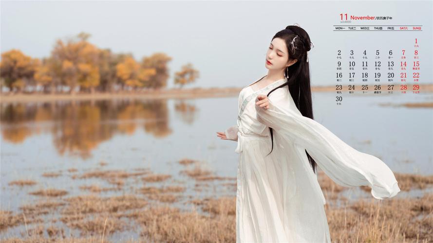 2020年11月白衣古装美女仙气高清日历壁纸