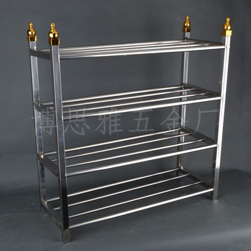 博思雅不绣钢鞋架不锈钢方管鞋架 方管组合四层鞋架带皇冠头鞋架