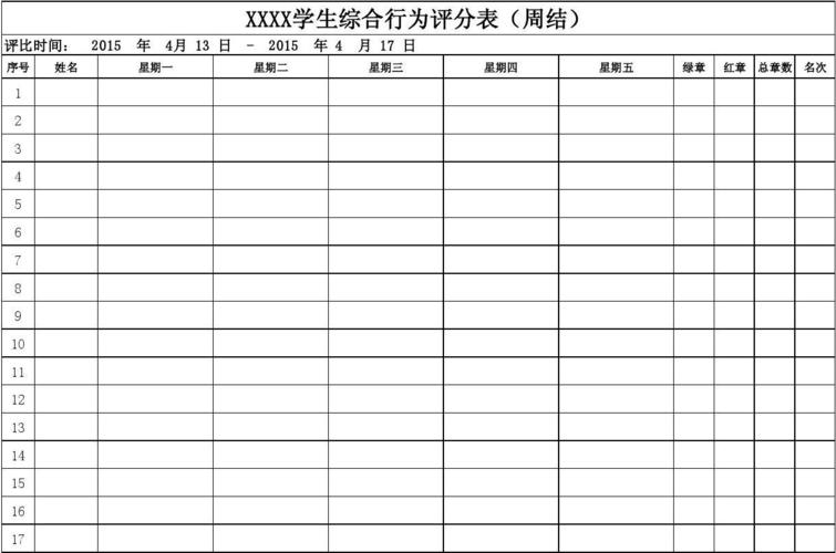 免费文档 所有分类 表格/模板 表格类模板 学生综合评分表,行为评分