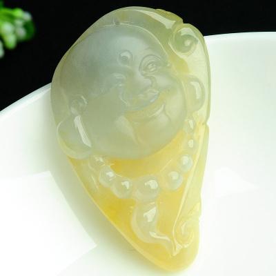 正品 天然玉石a货金黄翡精雕罗汉吊坠 缅甸玉器冰糯种玉坠子附证