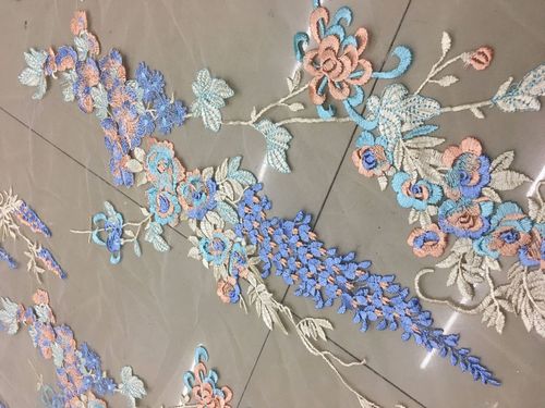 欧美出口紫藤花多色网纱刺绣蕾丝面料礼服旗袍汉服裙lace fabric