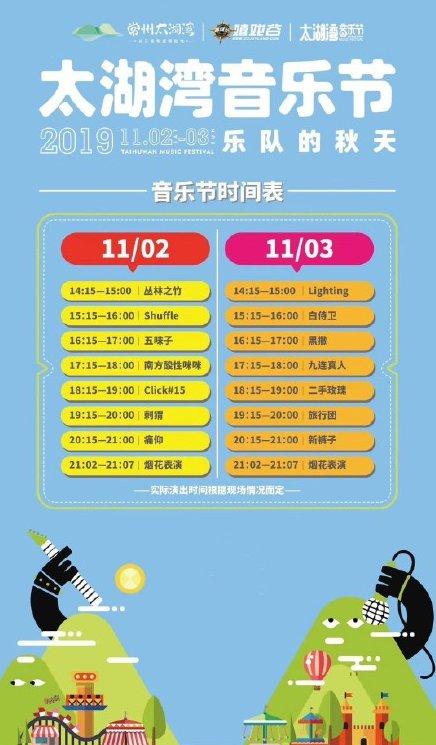 2019年常州太湖湾音乐节11月3日演出节目单汇总