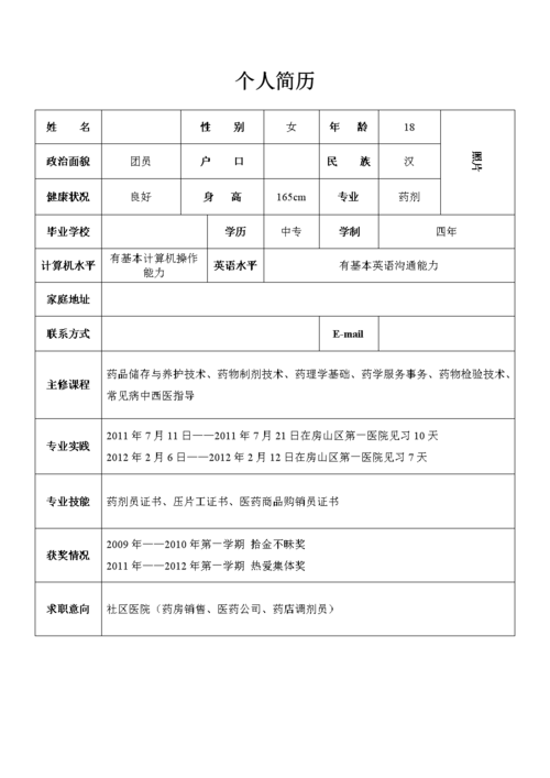个人简历 药剂专业.doc