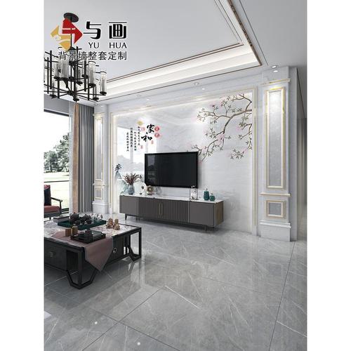 新中式电视瓷砖背景墙现代简约客厅岩板影视墙微晶石